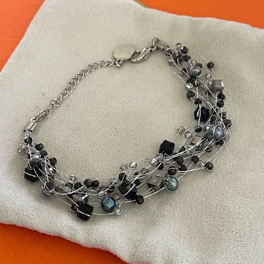 MULTI Strand Beaded Crystal Wire Bracelet 9" Silver Bracelet